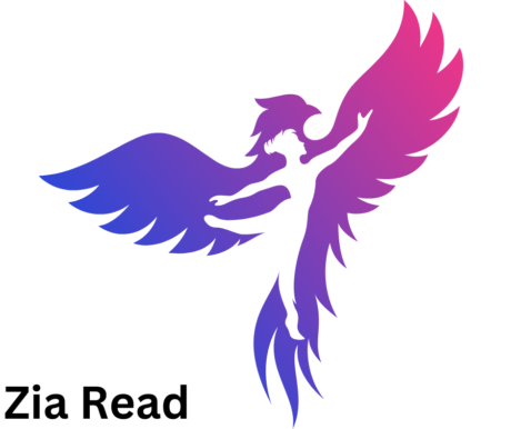Silhouette of a dancing woman with a pink and purple phoenix behind her represents Zia Read.